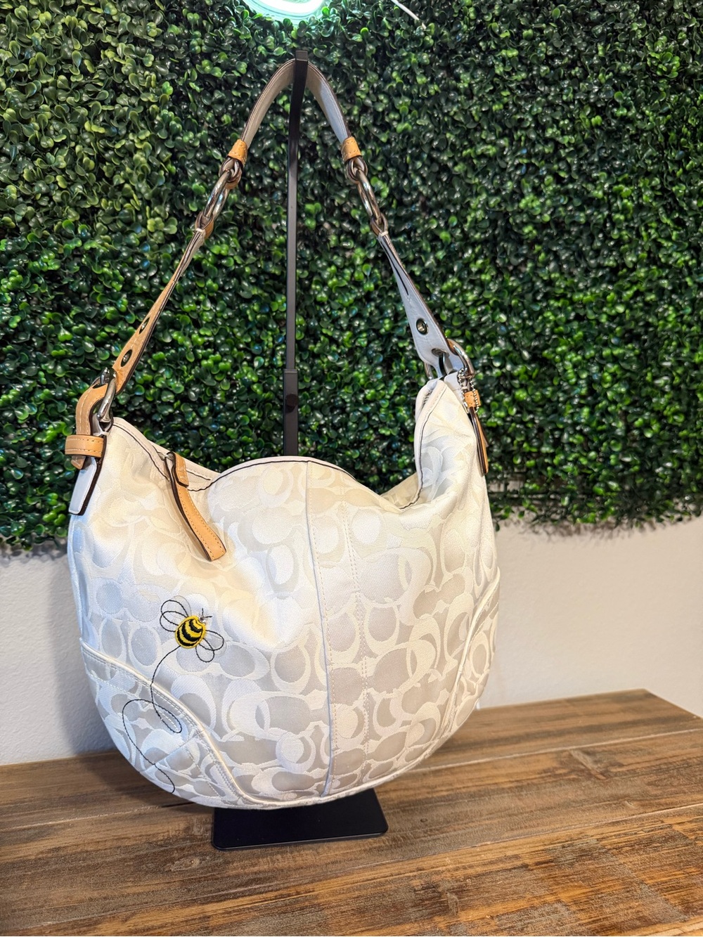 Coach White Signature Hobo with Bee Embroidery